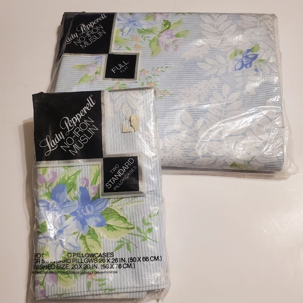 Vintage Lady Pepperell Veronica Full Size Flat sheet and pillow Case ONLY 3 Pc
